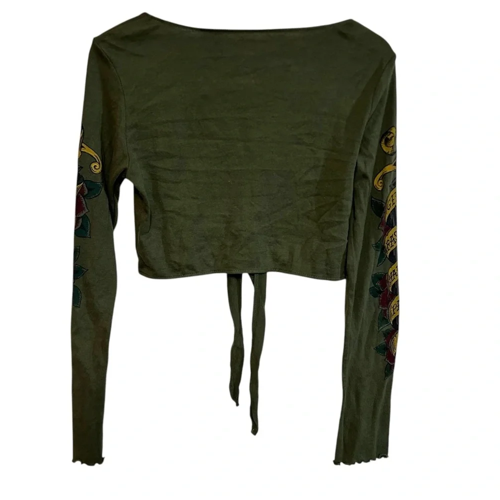 Y2K RARE lucky brand L/XL shrug cardigan arm tattoo dagger PRINT arm sleeve tie - Picture 11 of 14